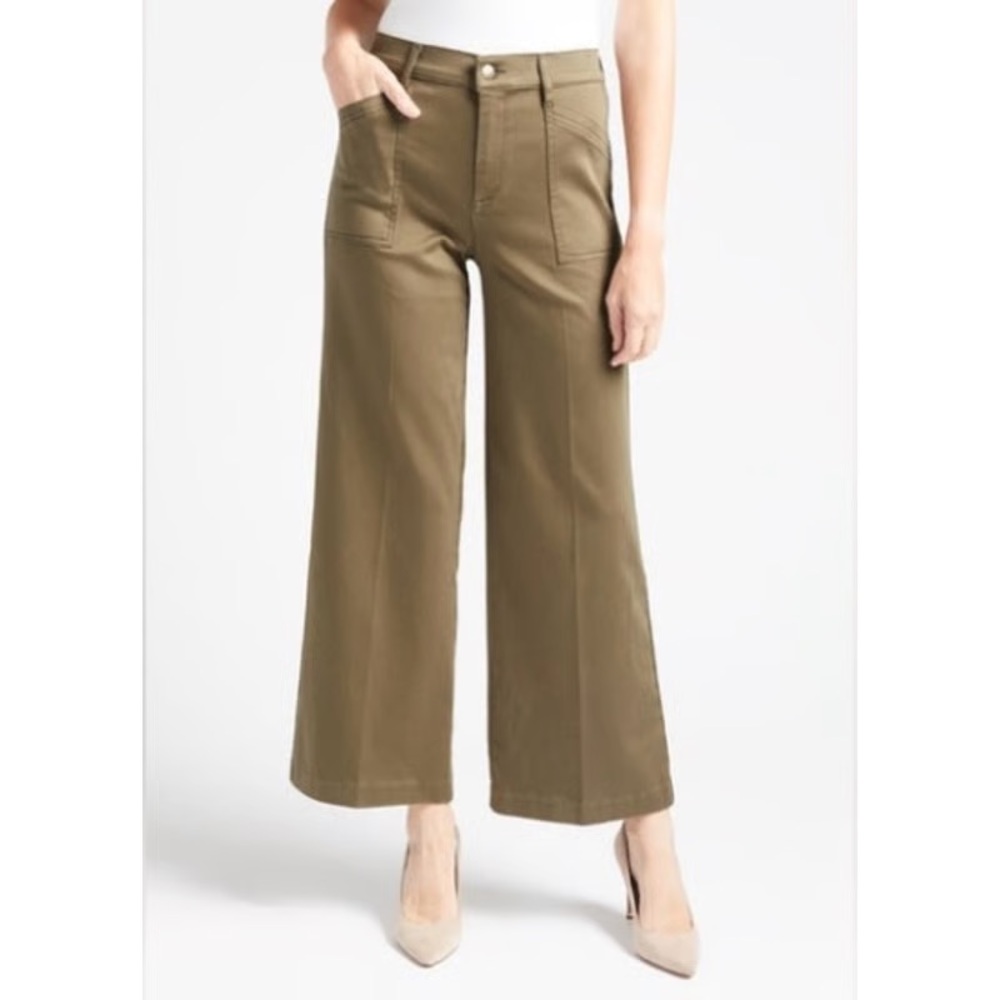 Evereve Olive Wide-Leg Utility Trousers